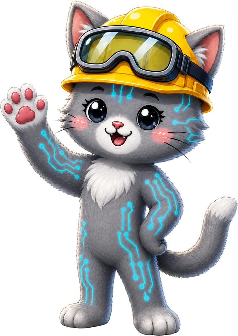 Pixel, el gato explorador de KidLab, saludando